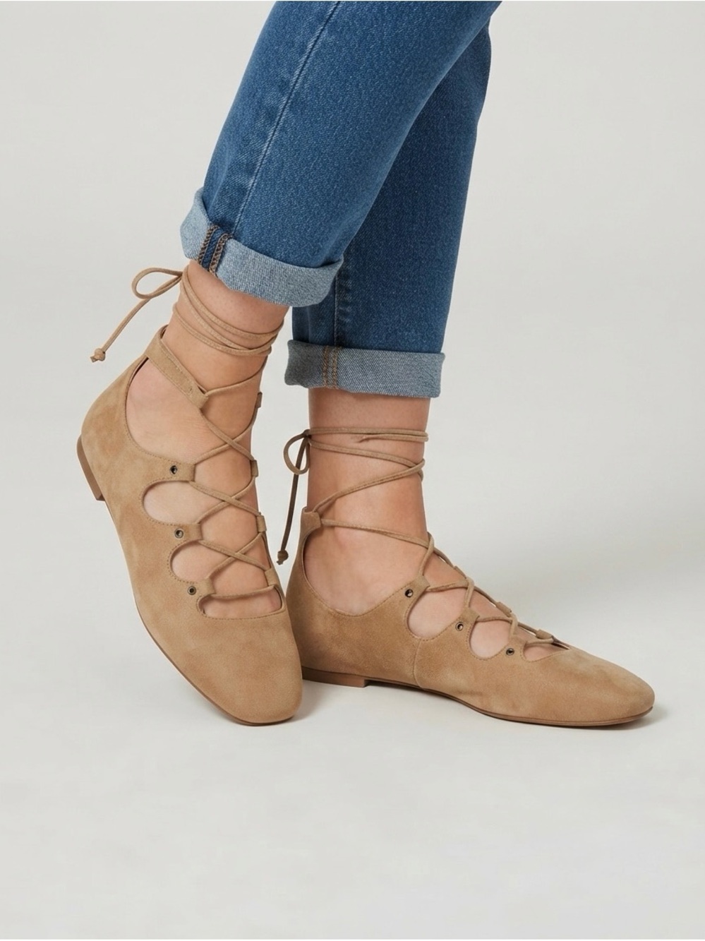 [French Connection] Tan Lace Up Flats